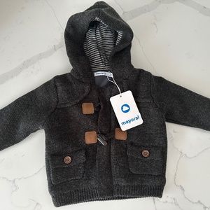 Mayoral Boys Knit Hooded Cardigan - Charcoal - 6M